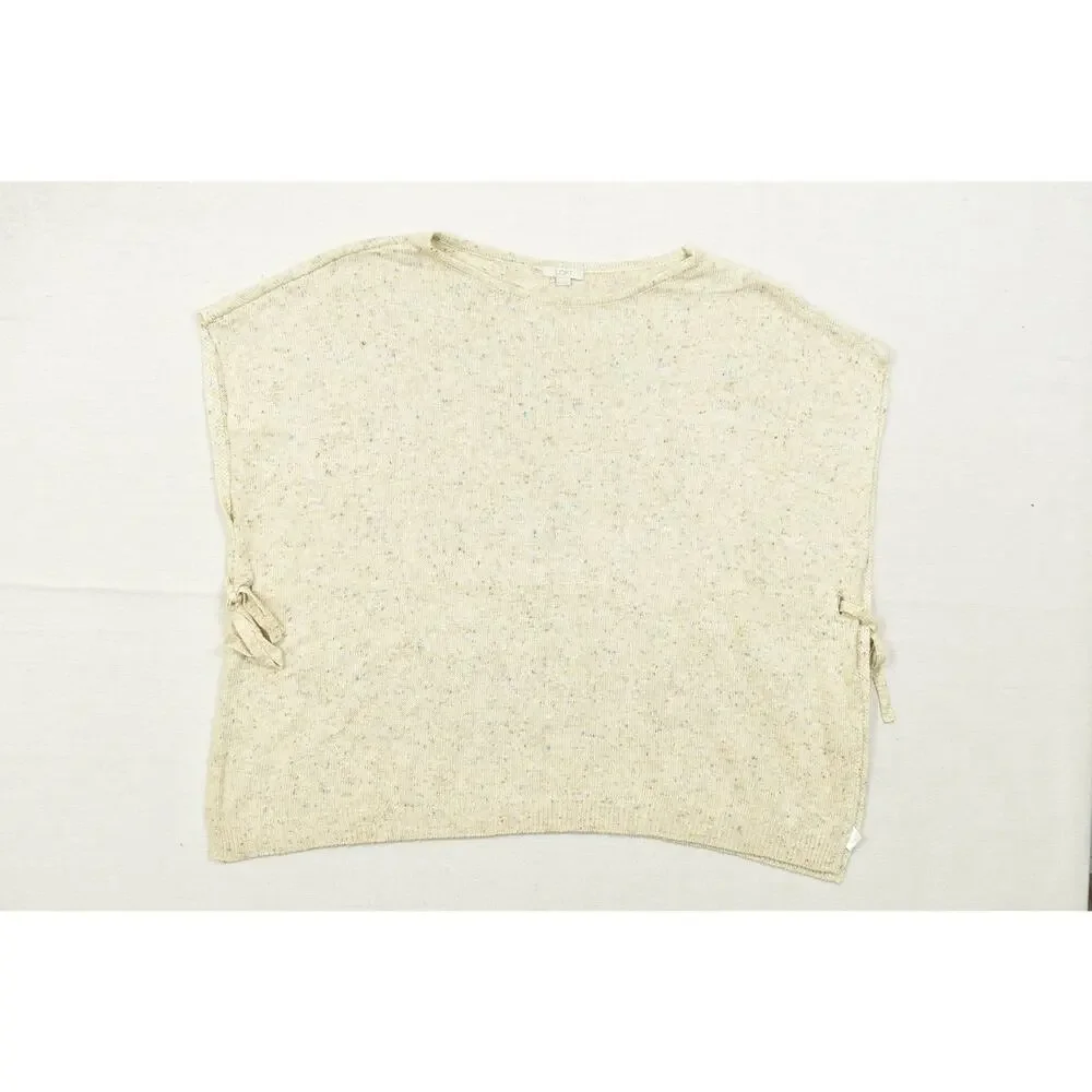 LOFT Women XS/S Beige Flecked Knit Tie Side Short Sleeve Sweater Poncho